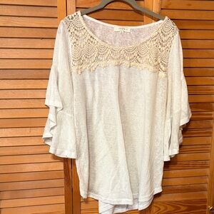 Umgee Cream Lace Accent Blouse